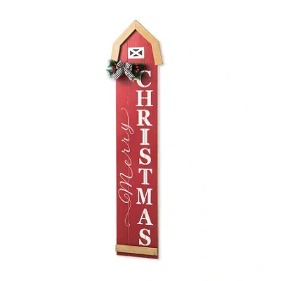 Glitzhome 42" Wooden House Shape Christmas Porch Sign In Red