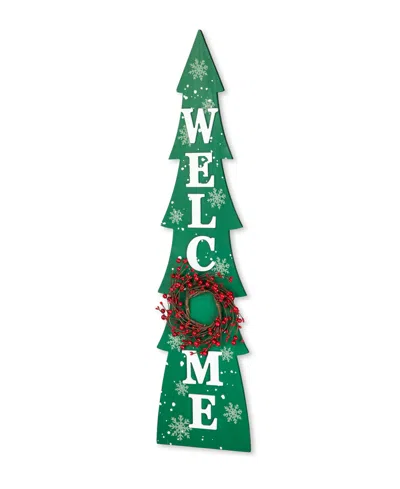Glitzhome 42"h Christmas Wooden "welcome" Christmas Tree Porch Sign In Multi