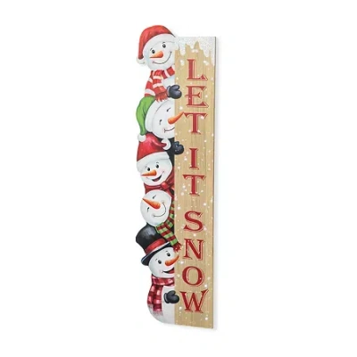 Glitzhome 42"h Wooden Christmas Let It Sonw Stack Snowman Christmas Porch Sign In Multi