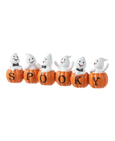 Glitzhome 4.5" Halloween Polyresin Spooky Ghost Pumpkin Table Decor