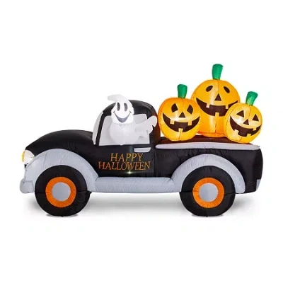 Glitzhome 4.5ft Pumpkin Truck Lighted Halloween Inflatable In Orange