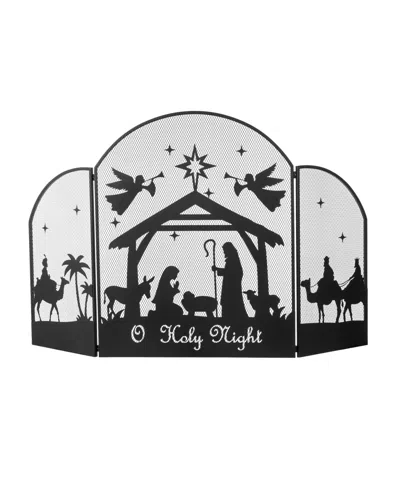 Glitzhome 48" Metal Christmas Mesh Silhouette Nativity Scene Screen In Black