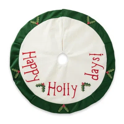 Glitzhome 48"d Christmas Felt Dimensional Holly Leaves Tree Skirt In Green;ivory