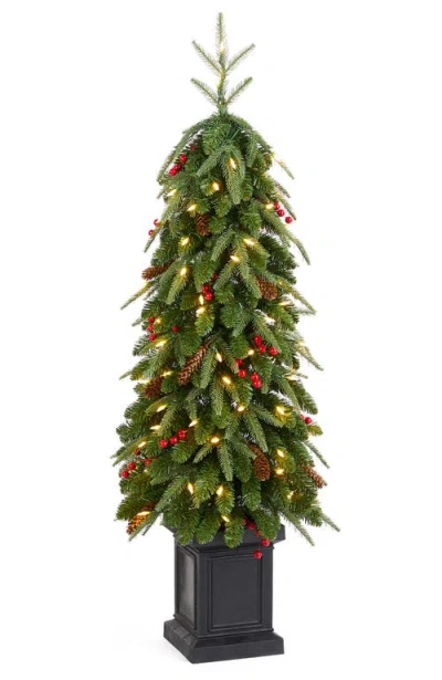 Glitzhome 4ft Pre-lit Artificial Christmas Porch Tree With 100 Warm White Lights In Green