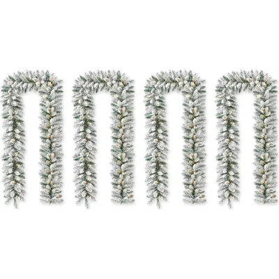 Glitzhome 4-piece Pre-lit Flocked Christmas Garlands With Timer In Green