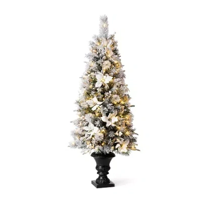 Glitzhome 5 Foot Pre-lit Flocked Pine Christmas Tree In White