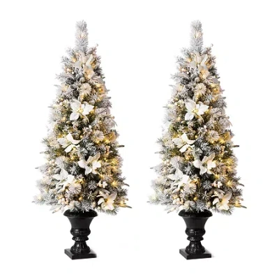 Glitzhome 5 Foot Pre-lit Flocked Pine Christmas Tree In White