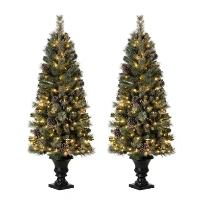Glitzhome 5 Foot Pre-lit Pine Christmas Tree In Green