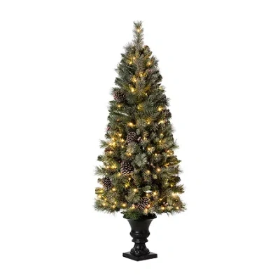 Glitzhome 5 Foot Pre-lit Pine Christmas Tree In Green