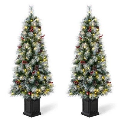 Glitzhome 5 Ft 2pc Pre-lit Porch Pine Christmas Tree In Green
