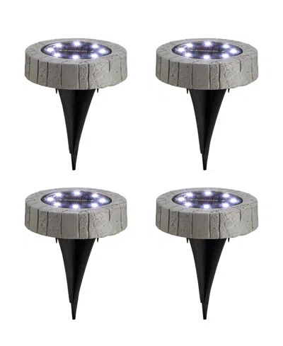Glitzhome 5.25" H Set Of 4 Resin Solar Powered Disk Light Or Outdoor Pathway Light Or Ground Light In Multi