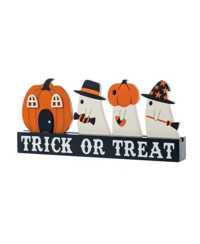 Glitzhome 5.25" Halloween Wooden Trick Or Treat Pumpkin Ghosts Table Decor