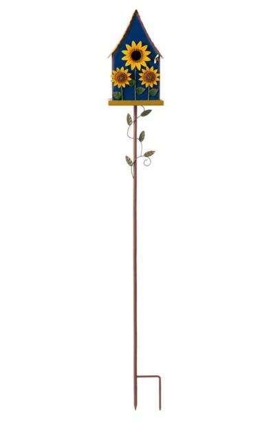 Glitzhome 52"h Metal Daisy Decorative Garden Birdhouse With Stake In Blue