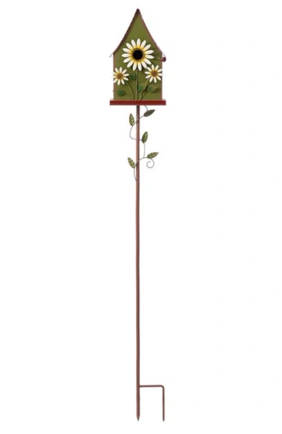 Glitzhome 52"h Metal Daisy Decorative Garden Birdhouse With Stake In Green