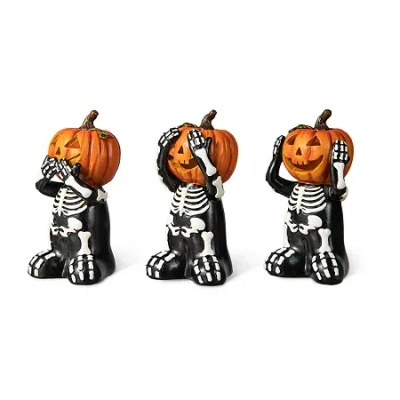 Glitzhome 5.75" Resin Skeleton Pumpkin Table Decor Halloween Tabletop Decor In Black