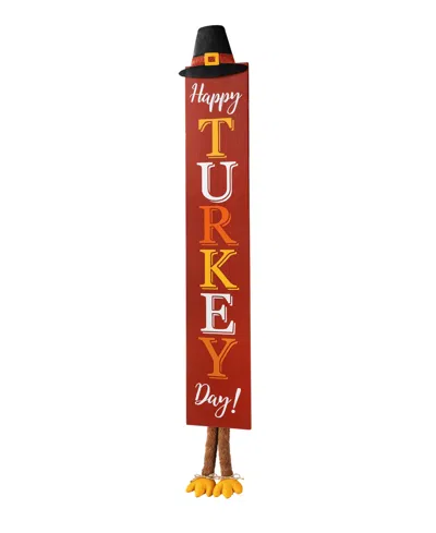 Glitzhome 58.5"h Thanksgiving Wooden "happy Turkey Day" Porch Sign With Fabric Dangling Legs In Multi