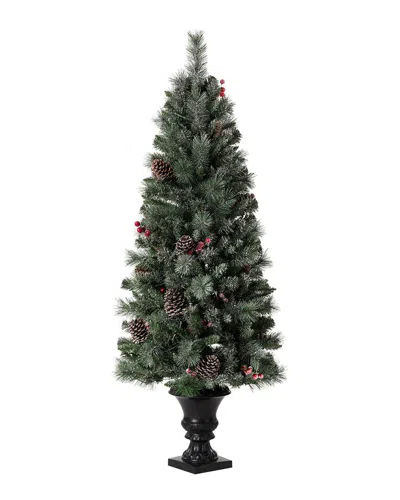 Glitzhome 5ft Flocked Pine Porch Tree In Green