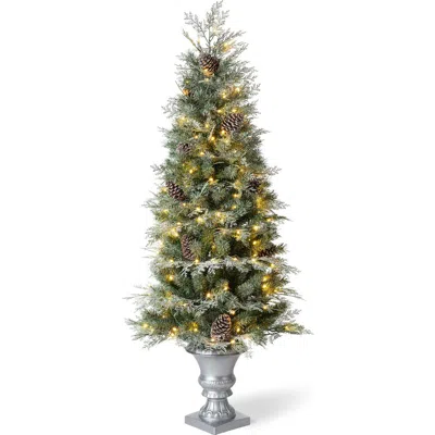 Glitzhome 5ft Pre-lit Pine Artificial Christmas Porch Tree With 180 Warm White Lights In Green