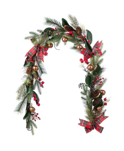 Glitzhome 6" Christmas Bell, Pinecone And Berry Bow Garland In Multi