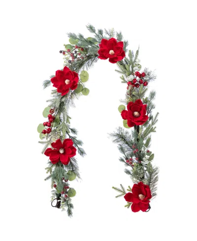 Glitzhome 6" Christmas Mangnolia Berry Garland In Multi