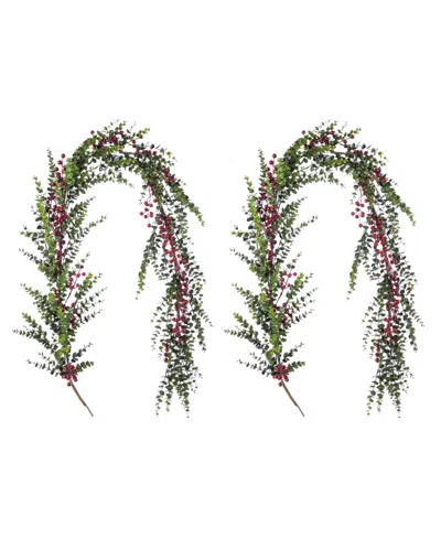 Glitzhome 6 Ft Polyethylene Christmas Dripping Eucalyptus Garlands With Berries, Set Of 2 In Multi