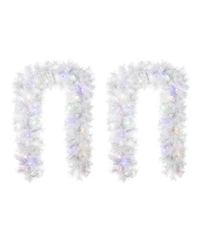 Glitzhome 6 Ft Pre-lit Snow Flocked Pine Christmas Garlands, Set Of 2 In Multi