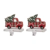 Glitzhome 6" Red Truck Christmas Stocking Holder - Set Of 2 In Red