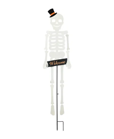Glitzhome 60"h Halloween "welcome" Metal Dangling Skeleton Yard Stake In Multi