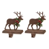 Glitzhome 6.5" Reindeer Christmas Stocking Holder - Set Of 2 In Brown