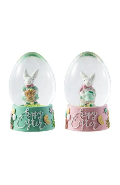 Glitzhome 65mm Set Of 2 Easter Resin Bunnies Waterglobe In Multi