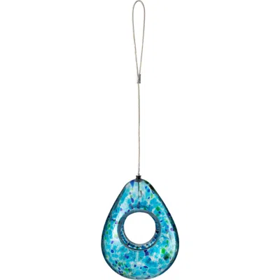 Glitzhome 6.75"h Glass Water Drop Hanging Multi Dots Birdfeeder In Blue