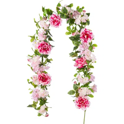 Glitzhome 6ft Dahlia Or Hydrangea Peony & Cherry Artificial Garland In Pink