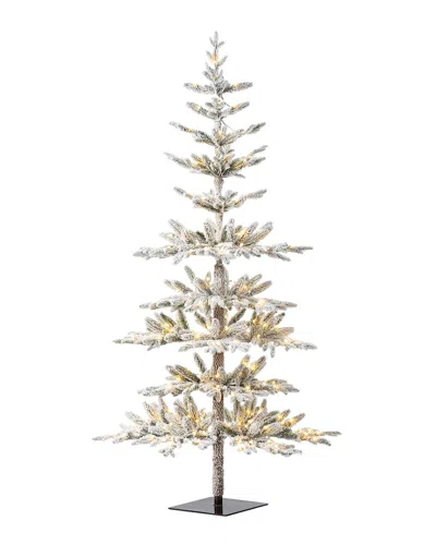 Glitzhome 6ft Deluxe Pre-lit Flocked Slim Fir Christmas Tree In Neutral