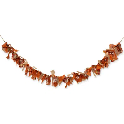 Glitzhome 6ft Fall Fabric Plaid Garland In Orange