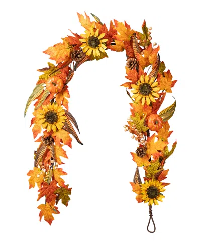 Glitzhome 6ft Fall Maple Leaf And Sunflower Garland In Multi