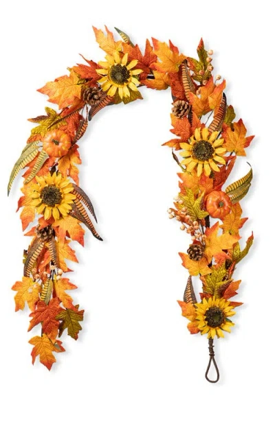 Glitzhome 6ft Fall Maple Leaf And Sunflower Garland In Orange