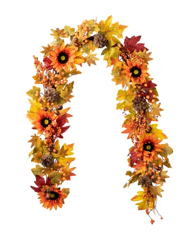 Glitzhome 6ft Fall Sunflower, Maple Leaf And Berry Garland In Multi