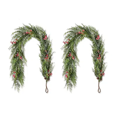 Glitzhome 6ft Greenery Frosted Pe Dripping 2-pc. Wreath