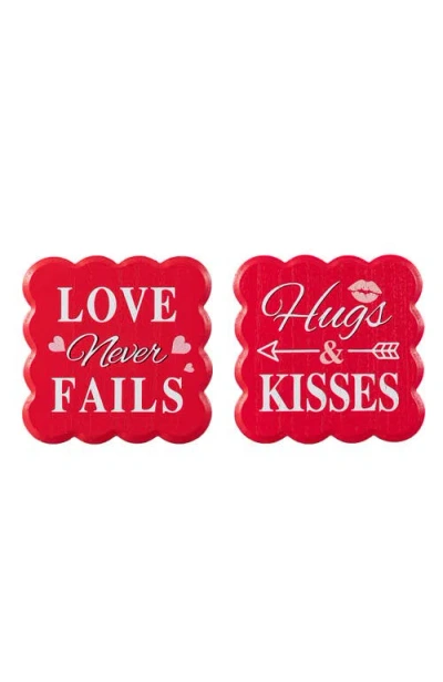 Glitzhome 6"h Set Of 2 Valentine's Wooden Table Decor In Red