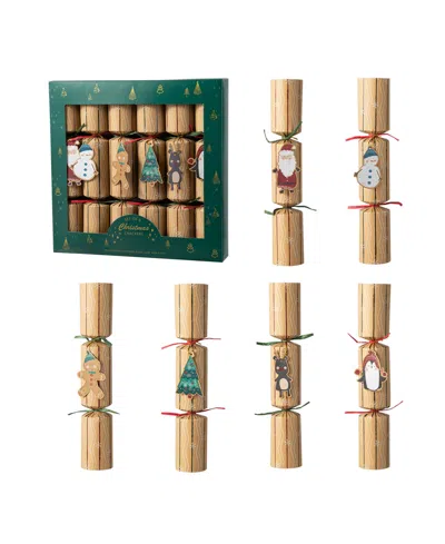 Glitzhome 6pk 2''d X 12.00''h Christmas Kraft Paper Characters Tag Party Cracker With Gift Contents In Multi