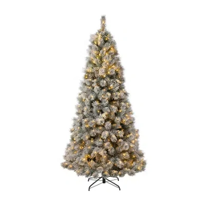 Glitzhome 7 1/2 Foot Pre-lit Flocked Pine Christmas Tree In Green