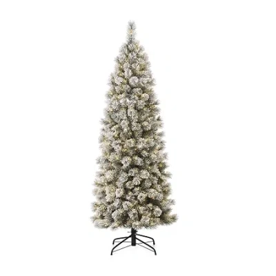 Glitzhome 7 1/2 Foot Pre-lit Flocked Pine Christmas Tree In Green