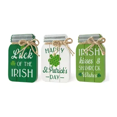 Glitzhome 7" 3-pc. St. Patricks Day Tabletop Decor In Green