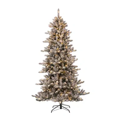 Glitzhome 7 Foot Pre-lit Flocked Fir Christmas Tree In Green