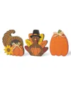 Glitzhome 7" H Set Of 3 Thanksgiving Wooden Pumpkin, Turkey Cornucopia Table Decor In Multi