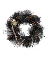 Glitzhome 7" Halloween Black Rose, Skeleton And Berry Wreath Hanger