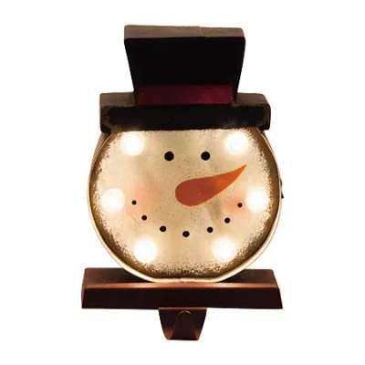 Glitzhome 7.48" Marquee Led Snowman Head Christmas Stocking Holder In White