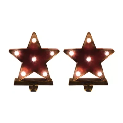 Glitzhome 7.48" Marquee Led Star Christmas Stocking Holder - Set Of 2 In Red