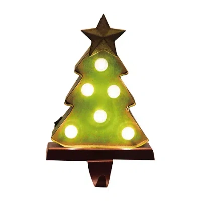 Glitzhome 7.48" Marquee Led Tree Christmas Stocking Holder In Green