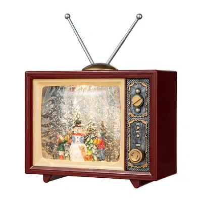 Glitzhome 7.5" Lighted Tv With Snowman Christmas Snow Globe In Brown
